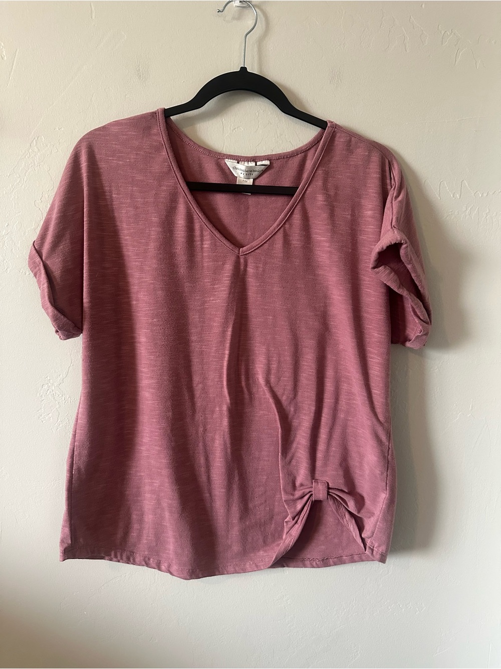 Christopher & Banks Rose V‑Neck Short Sleeve Top with Side Tie